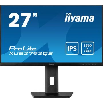 Monitor IPS LED iiyama 27inch XUB2793QS-B1, QHD (2560 x 1440), HDMI, DisplayPort, AMD FreeSync, Pivot, Boxe (Negru)