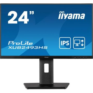Monitor IPS LED iiyama ProLite 23.8inch XUB2493HS-B5, Full HD (1920 x 1080), HDMI, DisplayPort, AMD FreeSync, Pivot, Boxe (Negru)