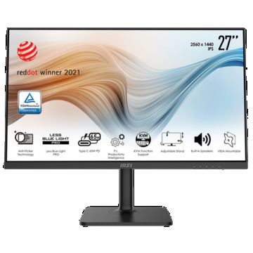 Monitor IPS LED MSI Modern 27inch MD272QP, QHD (2560 x 1440), HDMI, DisplayPort, Pivot, Boxe (Negru) Monitor IPS LED MSI Modern 27inch MD272QP, QHD (2560 x 1440), HDMI, DisplayPort, Pivot, Boxe (Negru)