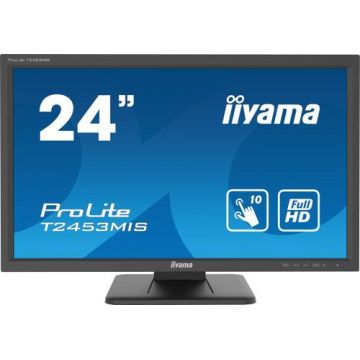 Monitor VA LED iiyama 23.6inch T2453MIS-B1, Full HD (1920 x 1080), VGA, HDMI, DisplayPort, Touchscreen, Boxe (Negru)