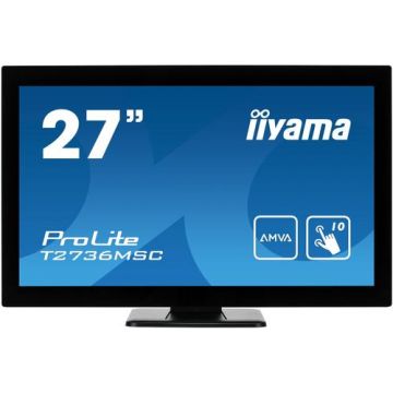 Monitor VA LED iiyama 27inch T2736MSC-B1, Full HD (1920 x 1080), VGA, HDMI, DisplayPort, Touchscreen, Boxe (Negru)