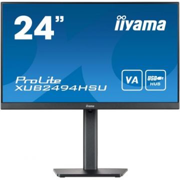Monitor VA LED iiyama ProLite 23.8inch XUB2494HSU-B2, Full HD (1920 x 1080), HDMI, DisplayPort, Pivot, Boxe (Negru)