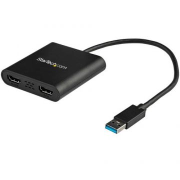 Adaptor Startech USB 3.0 la Dual HDMI, 1x 4K 30Hz & 1x 1080p, External Video & Graphics Card, Display Adapter, Windows 7/8/10, Negru