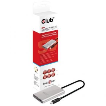 Adaptor video Club3D CSV-1574, Thunderbolt 3 la Dual HDMI 2.0, 4K/60Hz (Argintiu)