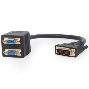 Cablu video Gembird A-DVI-2VGA-01, DVI-I DL (T) la 2 x VGA (M), 0.3m, Full HD/60Hz, Negru
