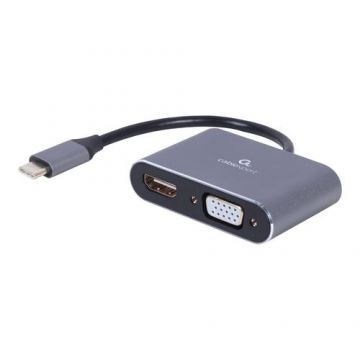 Convertor Gembird A-USB3C-HDMIVGA-01, USB Type-C, HDMI, VGA (Gri)