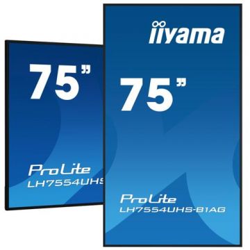 Display Profesional IPS LED iiyama 75inch LH7554UHS-B1AG, Ultra HD (3840 x 2160), VGA, DVI, HDMI, DisplayPort, Boxe (Negru)
