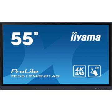 Display Profesional IPS LED iiyama ProLite 55inch TE5512MIS-B1AG, Ultra HD (3840 x 2160), VGA, HDMI, Boxe, Touchscreen (Negru)