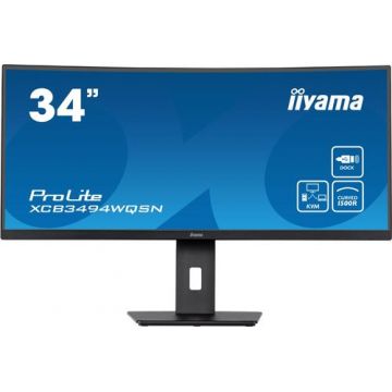 Monitor Gaming VA LED iiyama 34inch XCB3494WQSN-B5, WQHD (3440 x 1440), HDMI, DisplayPort, AMD FreeSync, Ecran Curbat, Boxe, 120 Hz, 1 ms (Negru)