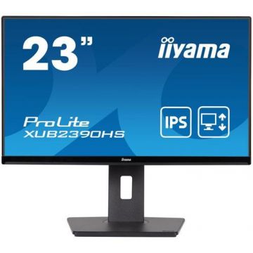 Monitor IPS LED iiyama 23inch ProLite XUB2390HS-B5, Full HD (1920 x 1080), DVI-D, VGA, HDMI, Pivot, Boxe (Negru)