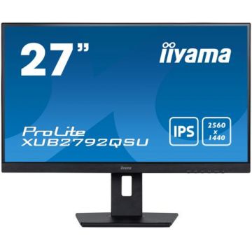 Monitor IPS LED iiyama 27inch XUB2792QSU-B5, QHD (2560 x 1440), DVI, HDMI, DisplayPort, AMD FreeSync, Pivot, Boxe (Negru)