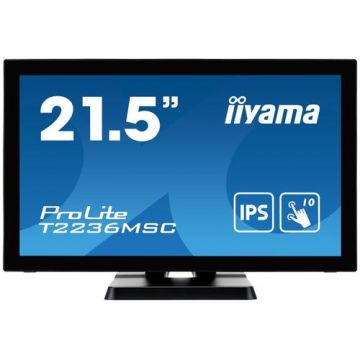 Monitor IPS LED iiyama PROLITE 21.5inch T2236MSC-B3, Full HD (1920 x 1080), VGA, HDMI, DisplayPort, Touchscreen, Boxe (Negru)