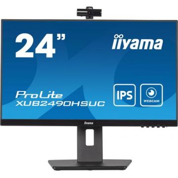 Monitor IPS LED iiyama PROLITE 23.8inch XUB2490HSUC-B5, Full HD (1920 x 1080), VGA, HDMI, DisplayPort, Pivot, Boxe (Negru)