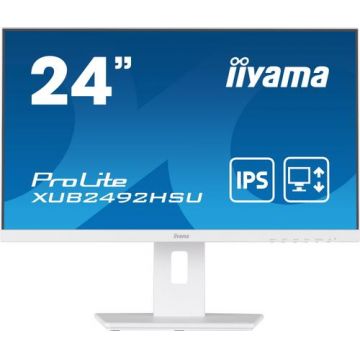 Monitor IPS LED iiyama ProLite 23.8inch XUB2492HSU-W5, Full HD (1920 x 1080), VGA, HDMI, DisplayPort, Pivot, Boxe (Alb)