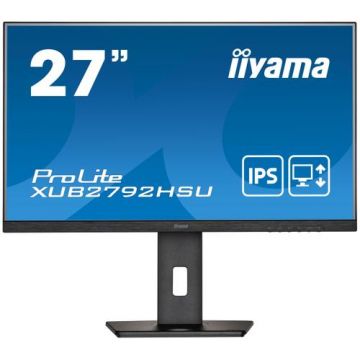 Monitor IPS LED iiyama ProLite 27inch XUB2792HSU-B5, Full HD (1920 x 1080), HDMI, DisplayPort, Pivot, Boxe (Negru)