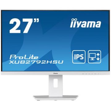 Monitor IPS LED iiyama PROLITE 27inch XUB2792HSU-W5, Full HD (1920 x 1080), VGA, HDMI, DisplayPort, Pivot, Boxe (Alb)