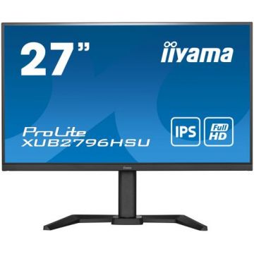 Monitor IPS LED iiyama ProLite 27inch XUB2796HSU-B5, Full HD (1920 x 1080), HDMI, DisplayPort, AMD FreeSync, Pivot, Boxe (Negru)