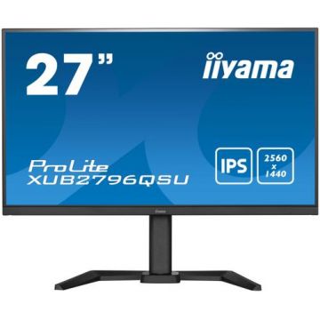 Monitor IPS LED iiyama ProLite 27inch XUB2796QSU-B5, QHD (2560 x 1440), HDMI, DisplayPort, AMD FreeSync, Pivot, Boxe (Negru)