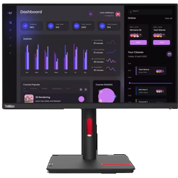 Monitor IPS LED Lenovo ThinkVision 23.8inch T24i-30, Full HD (1920 x 1080), VGA, HDMI, DisplayPort, Pivot, Boxe (Negru)