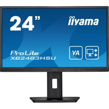 Monitor VA LED iiyama ProLite 23.8inch XB2483HSU-B5, Full HD (1920 x 1080), HDMI, DisplayPort, Pivot, Boxe (Negru)