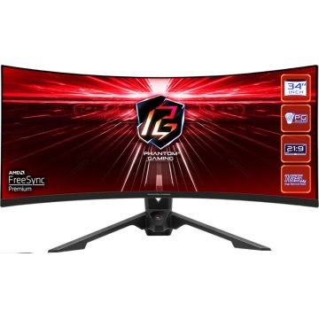 Monitor LED ASRock Gaming PG34WQ15R3A Curbat 34 inch UWQHD VA 1 ms 165 Hz HDR FreeSync Premium