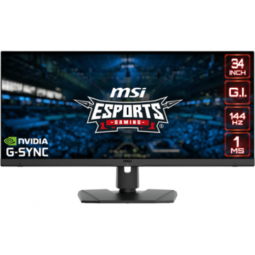 MSI Monitor Gaming IPS LED MSI Optix 34 MPG341QR, WQHD, HDMI, DisplayPort, Nvidia G-Sync Compatible, 144 Hz, 1 ms, Negru