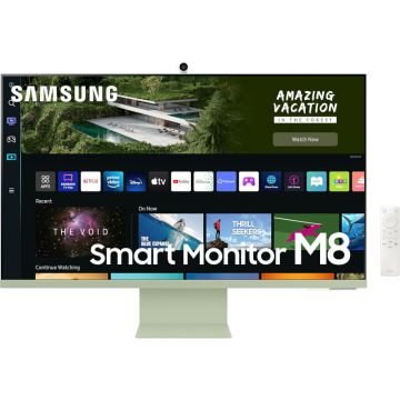 Samsung Monitor LED Samsung Smart M8 LS32BM80GUUXEN 32 inch UHD VA 4 ms 60 Hz Webcam USB-C HDR, Verde/Alb,