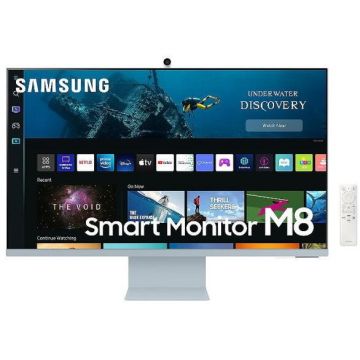 Samsung Monitor VA LED Samsung Smart 32 M8, Ultra HD (3840 x 2160), Micro HDMI, Wi-Fi, Bluetooth, Boxe, Alb/Albastru